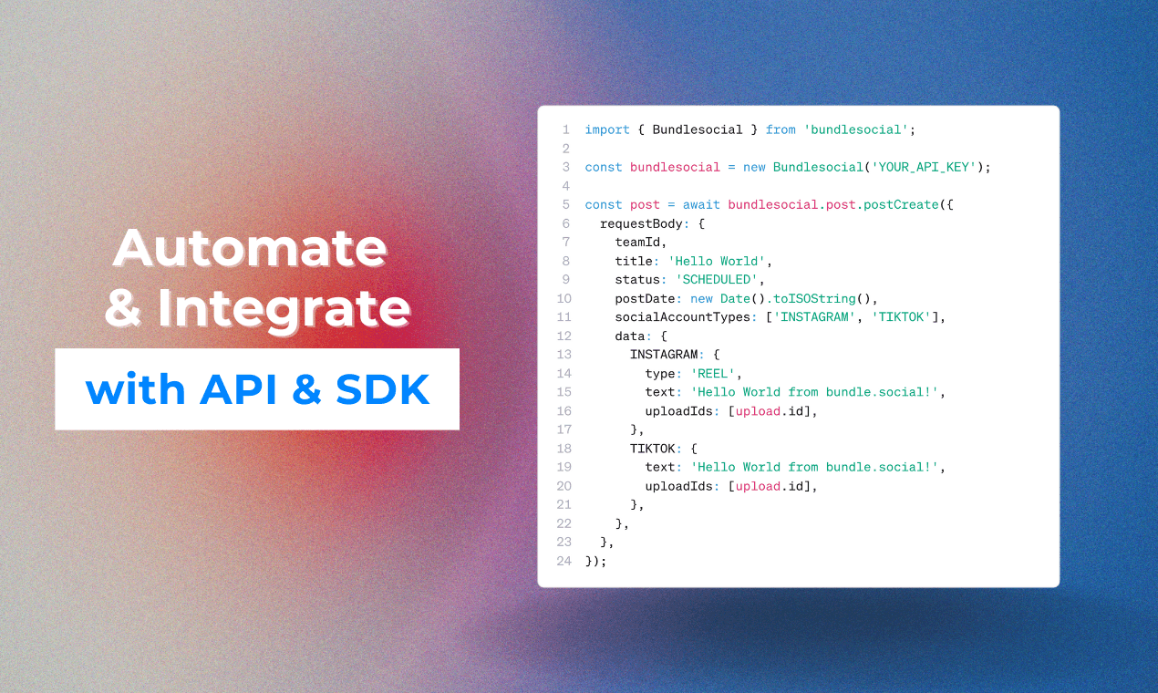 bundle.social dashboard showing social media management interface with scheduling, analytics, and multi-platform posting features